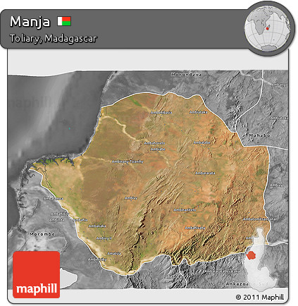 Satellite 3D Map of Manja, desaturated