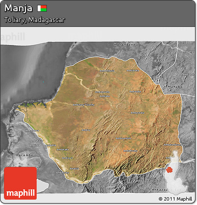 Satellite 3D Map of Manja, desaturated