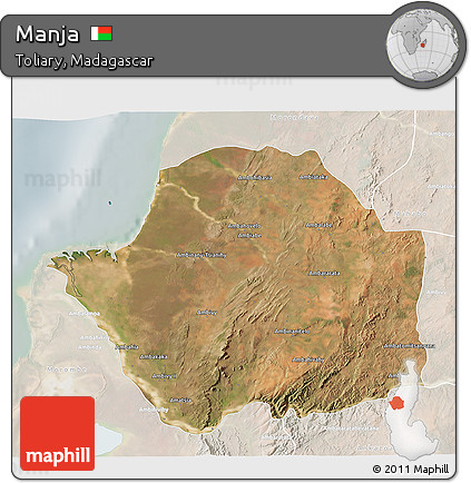 Satellite 3D Map of Manja, lighten