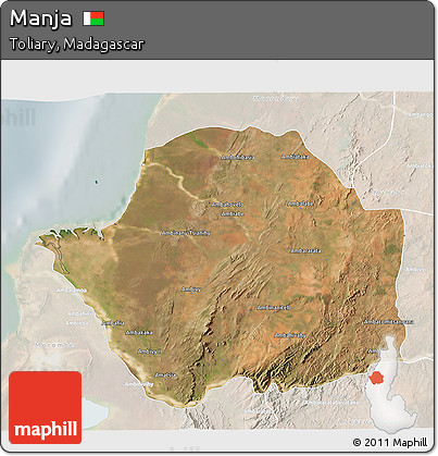 Satellite 3D Map of Manja, lighten