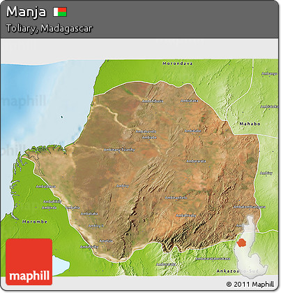 Satellite 3D Map of Manja, physical outside