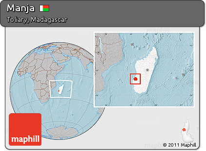 Gray Location Map of Manja, highlighted country, within the entire country, hill shading