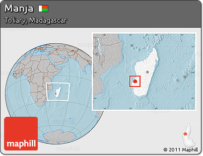 Gray Location Map of Manja, highlighted country, within the entire country, hill shading