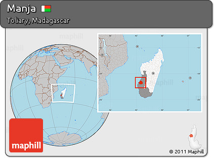 Gray Location Map of Manja, highlighted country, highlighted parent region, within the entire country