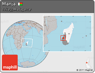 Gray Location Map of Manja, highlighted country, highlighted parent region, within the entire country