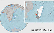 Gray Location Map of Manja, highlighted country, highlighted parent region, within the entire country, hill shading