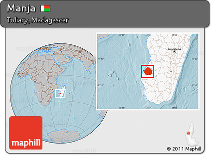 Gray Location Map of Manja, highlighted country, hill shading