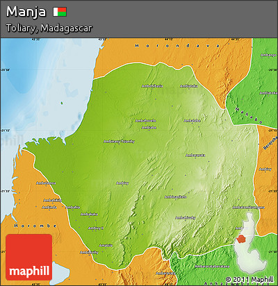 Physical Map of Manja, political outside