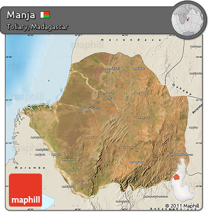 Satellite Map of Manja, shaded relief outside