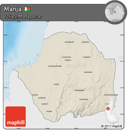 Shaded Relief Map of Manja, single color outside