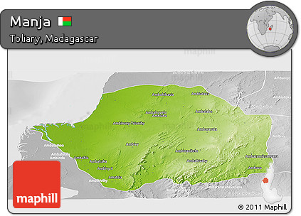 Physical Panoramic Map of Manja, lighten, desaturated