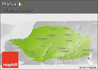 Physical Panoramic Map of Manja, lighten, desaturated
