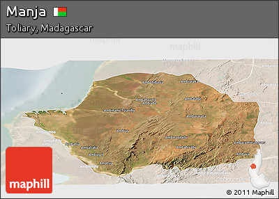 Satellite Panoramic Map of Manja, lighten