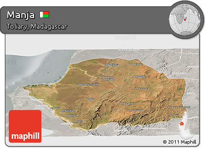 Satellite Panoramic Map of Manja, lighten, semi-desaturated