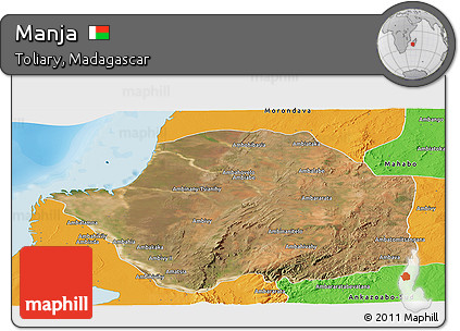 Satellite Panoramic Map of Manja, political outside