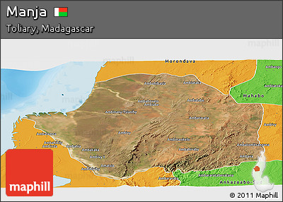 Satellite Panoramic Map of Manja, political outside