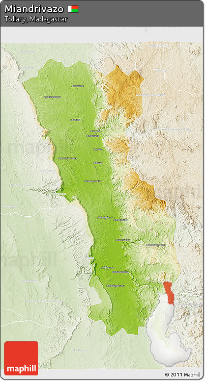 Physical 3D Map of Miandrivazo, lighten