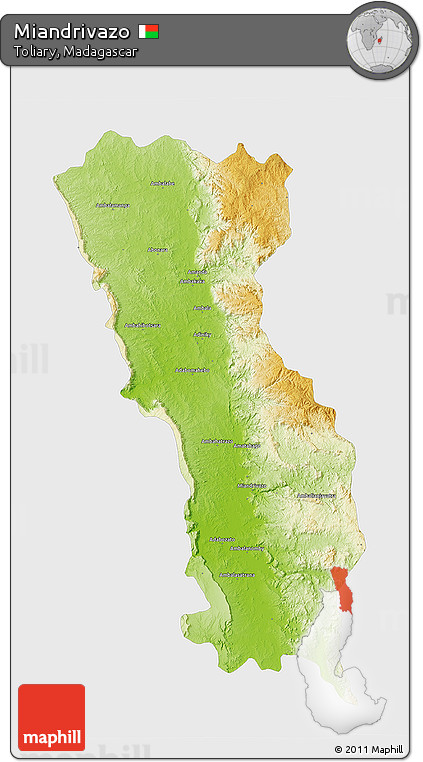 Physical 3D Map of Miandrivazo, single color outside