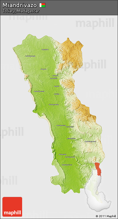 Physical 3D Map of Miandrivazo, single color outside