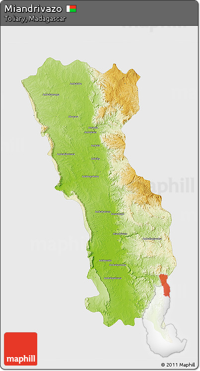 Physical 3D Map of Miandrivazo, single color outside