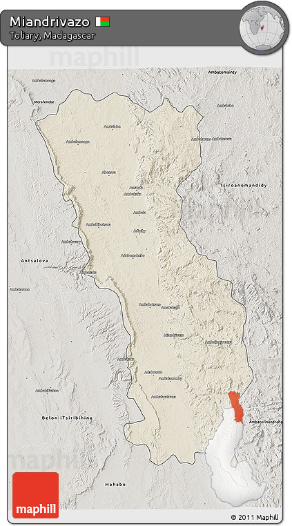 Shaded Relief 3D Map of Miandrivazo, semi-desaturated