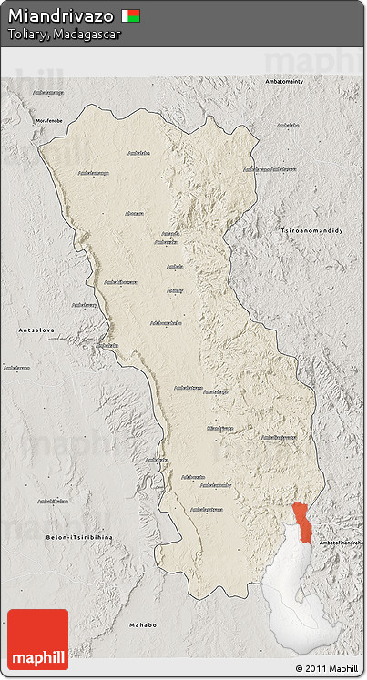 Shaded Relief 3D Map of Miandrivazo, semi-desaturated
