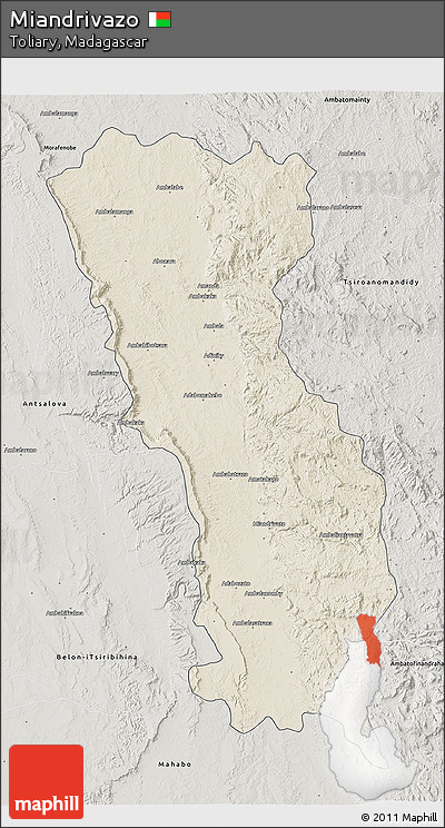 Shaded Relief 3D Map of Miandrivazo, semi-desaturated