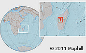 Gray Location Map of Miandrivazo, within the entire country, hill shading