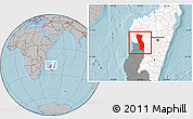 Gray Location Map of Miandrivazo, highlighted country, highlighted parent region, hill shading