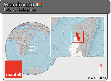 Gray Location Map of Miandrivazo, highlighted parent region, hill shading