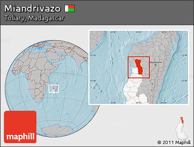 Gray Location Map of Miandrivazo, highlighted parent region, hill shading