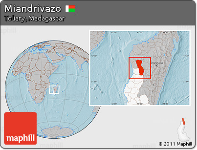 Gray Location Map of Miandrivazo, highlighted parent region, hill shading