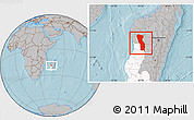 Gray Location Map of Miandrivazo, highlighted parent region, hill shading