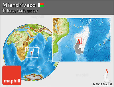 Physical Location Map of Miandrivazo, highlighted country, highlighted parent region, within the entire country