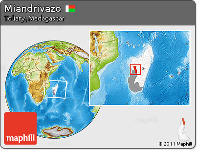Physical Location Map of Miandrivazo, highlighted country, highlighted parent region, within the entire country