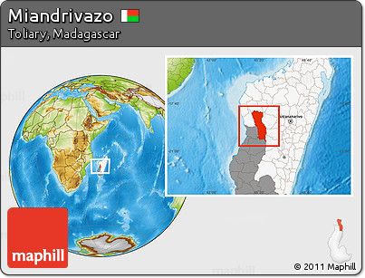 Physical Location Map of Miandrivazo, highlighted country, highlighted parent region