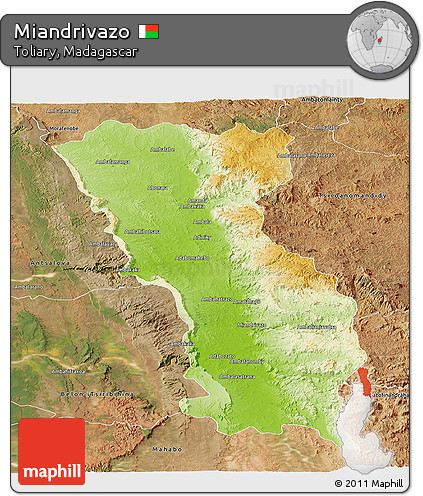 Physical Panoramic Map of Miandrivazo, satellite outside