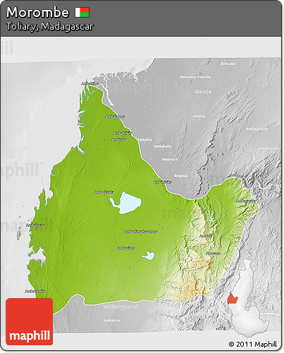 Physical 3D Map of Morombe, lighten, desaturated