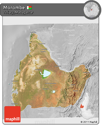Satellite 3D Map of Morombe, lighten, desaturated