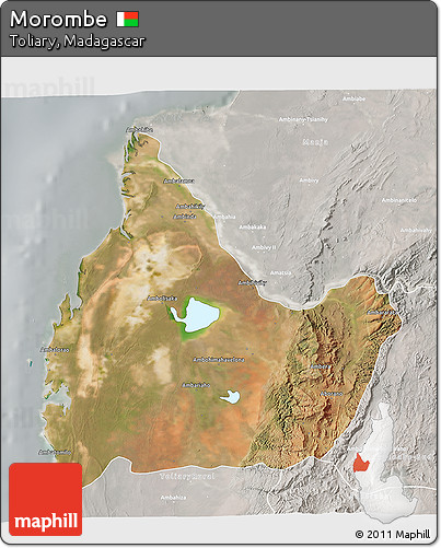 Satellite 3D Map of Morombe, lighten, semi-desaturated