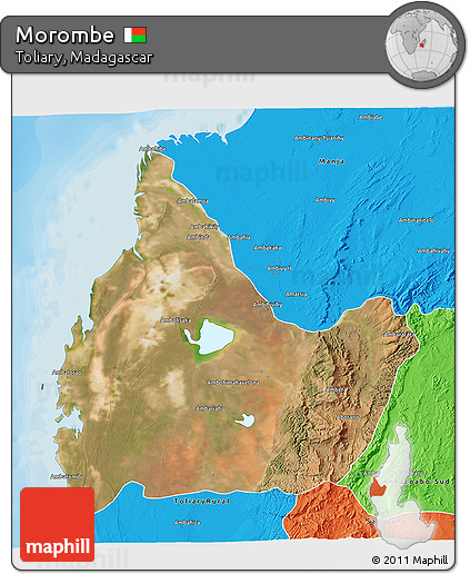 Satellite 3D Map of Morombe, political outside