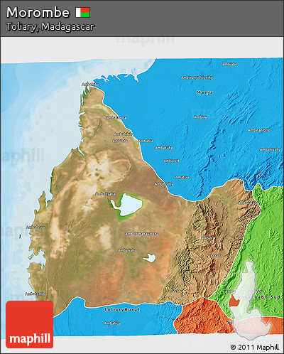 Satellite 3D Map of Morombe, political outside