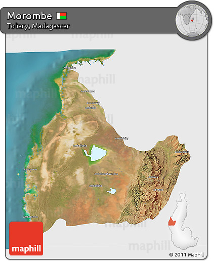 Satellite 3D Map of Morombe, single color outside