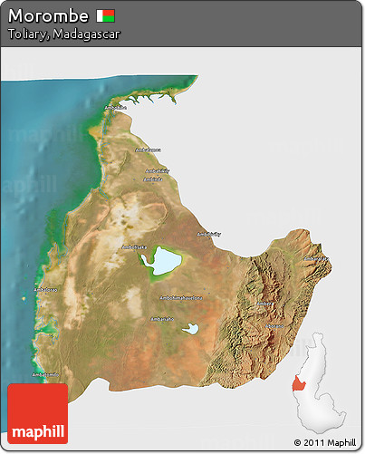 Satellite 3D Map of Morombe, single color outside