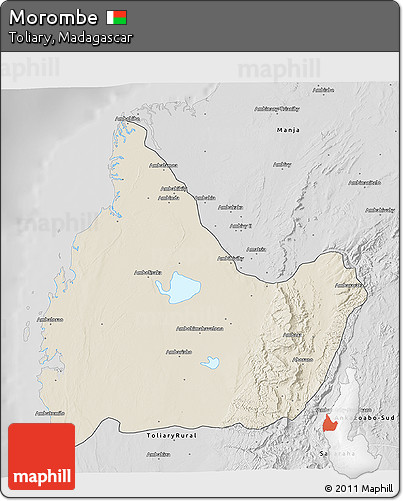 Shaded Relief 3D Map of Morombe, desaturated