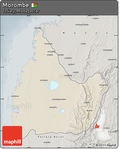 Shaded Relief Map of Morombe, semi-desaturated