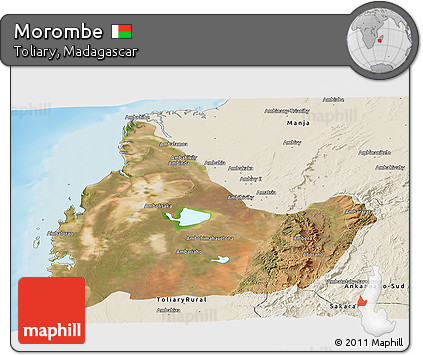 Satellite Panoramic Map of Morombe, shaded relief outside