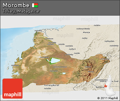 Satellite Panoramic Map of Morombe, shaded relief outside