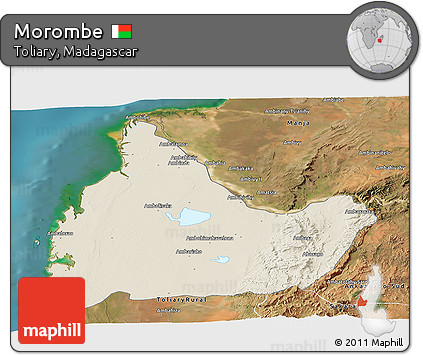 Shaded Relief Panoramic Map of Morombe, satellite outside