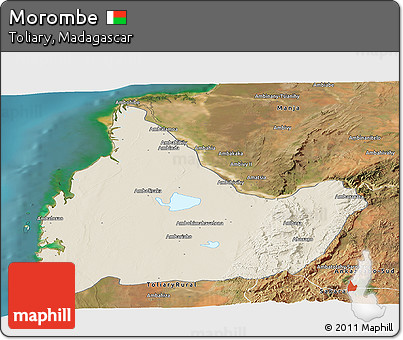 Shaded Relief Panoramic Map of Morombe, satellite outside